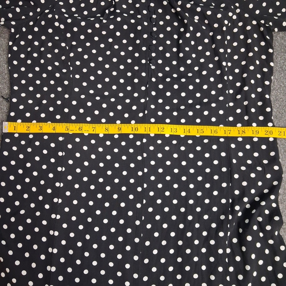 Loft Polka Dot Maxi Dress Black White Long Sleeve Button Front Waist Tie sz 8 - Picture 6 of 12